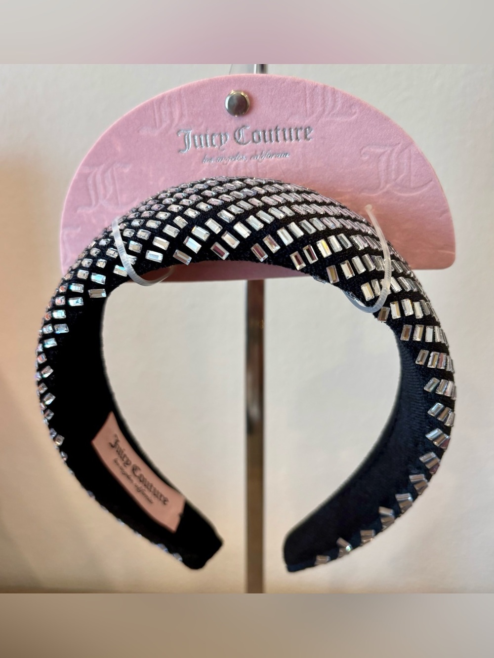 NWT Juicy Couture Black Crystal-Embellished Padded Headband